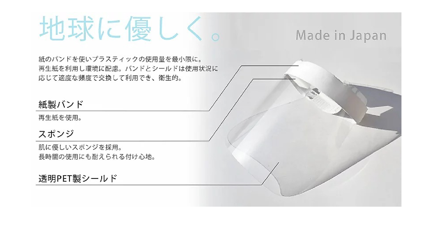 地球に優しく。/紙のバンドを使いプラスティックの使用量を最小限に。再生紙を利用し環境に配慮。バンドとシールドは使用状況に応じて適度な頻度で交換して利用でき、衛生的。